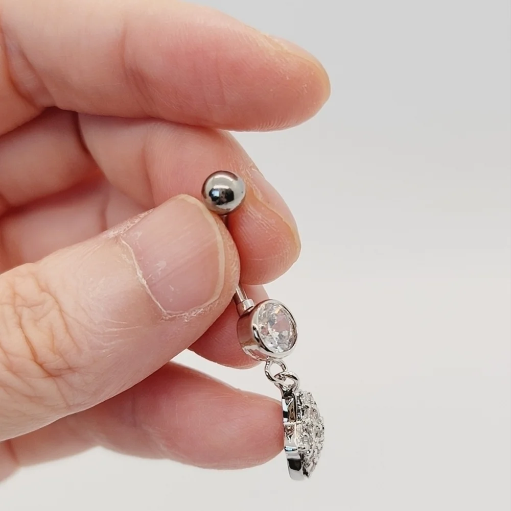 New Star Sterling Silver CZ Belly Button Navel Ring
